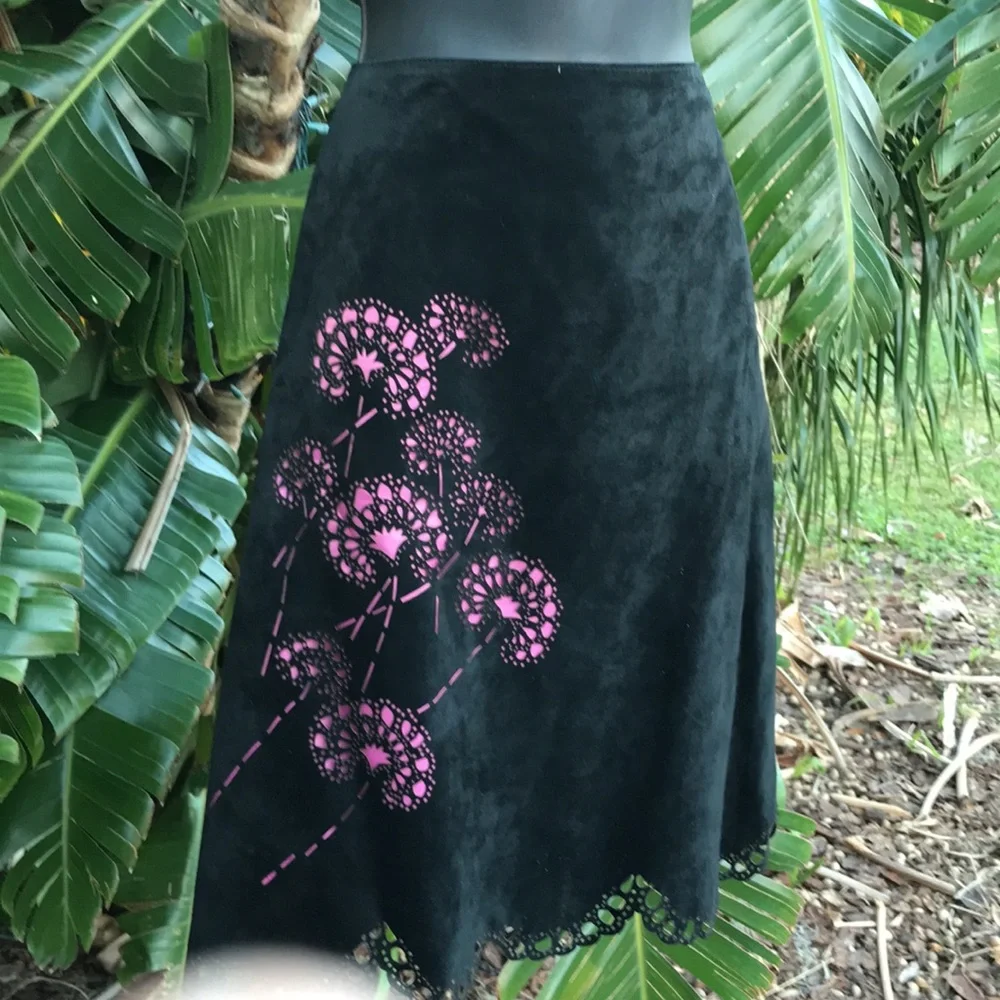 Keli and Dianne  suede leather dark floral skirt